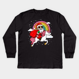 Christmas Santa Riding Unicorn Xmas Gifts For Lovers Who Love Rainbow Unicorns Kids Long Sleeve T-Shirt